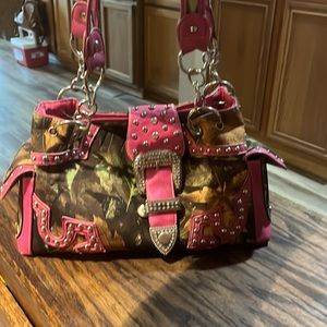 Camo and pink Rhinestone purse